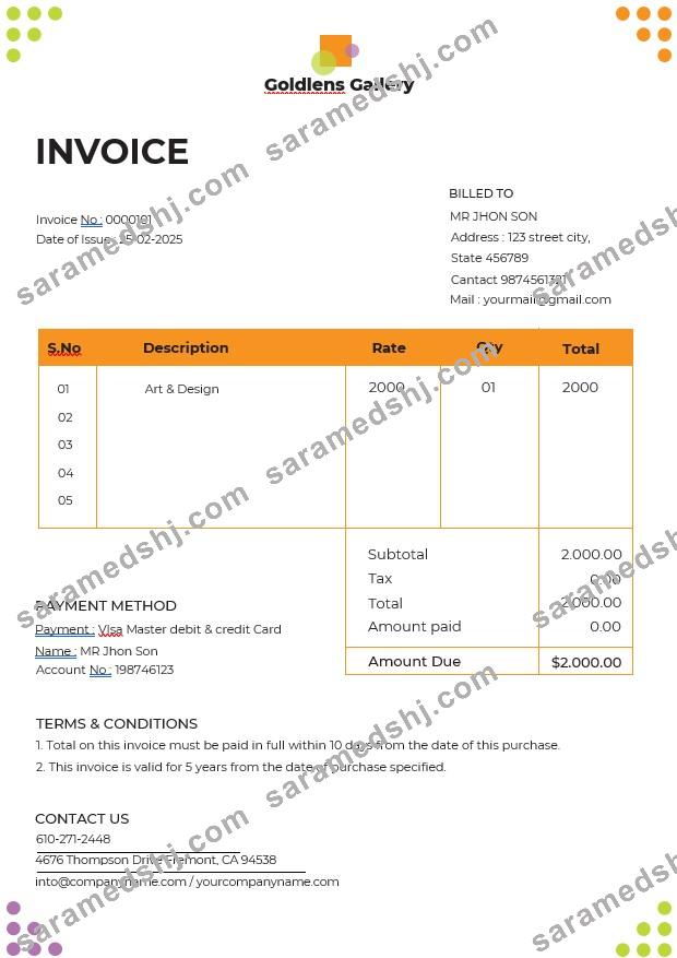Photo Art Gallery Invoice Template